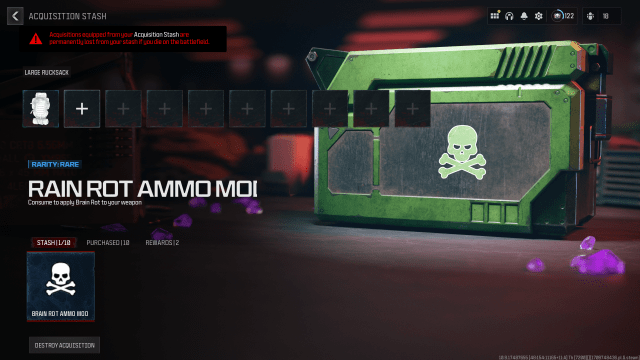 Cache d'acquisition dans le menu de MW3 Zombies.