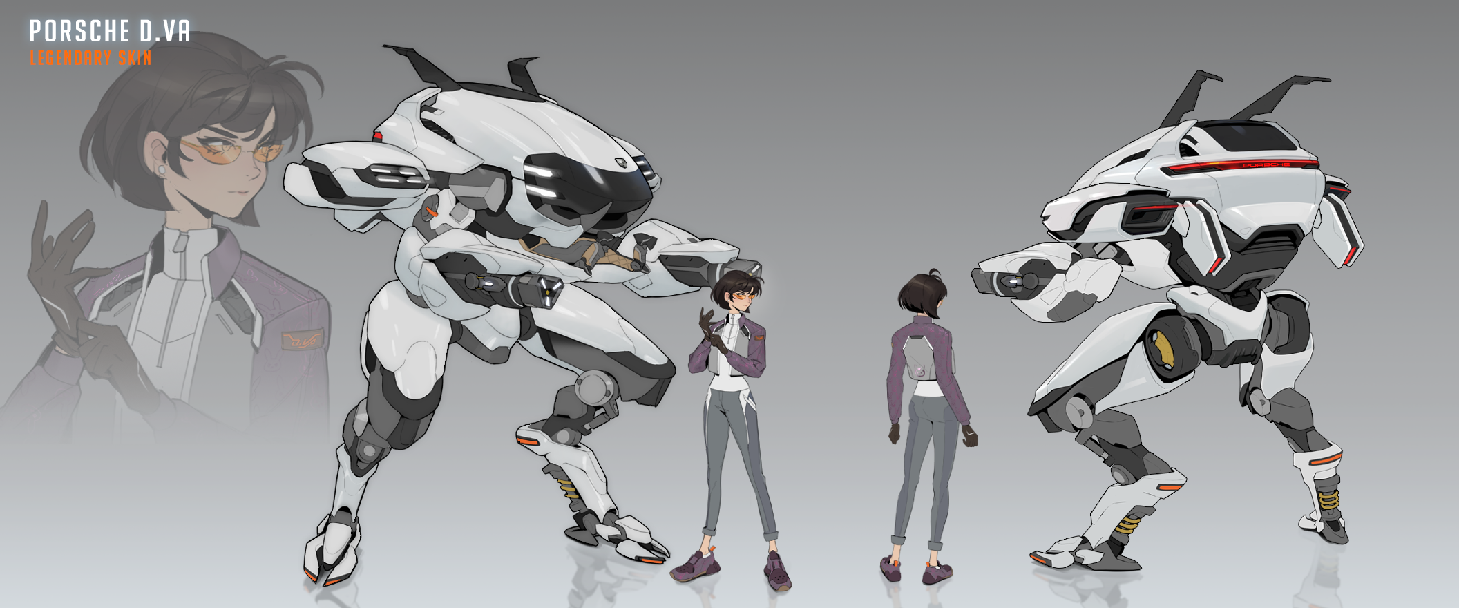 Art conceptuel de Porsche D.Va, présentant l'avant et l'arrière du nouveau skin Porsche.