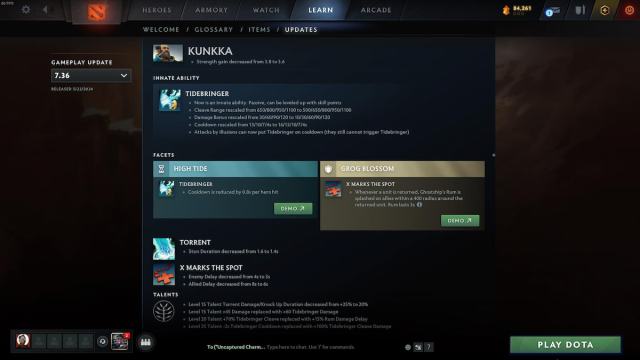 Changements de Kunkka dans les notes de patch 7.36 de Dota 2