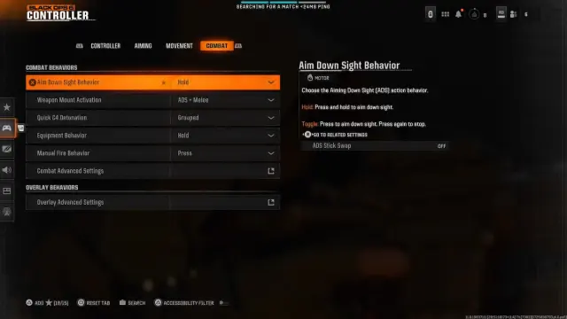Paramètres de combat dans les paramètres de manette de BO6