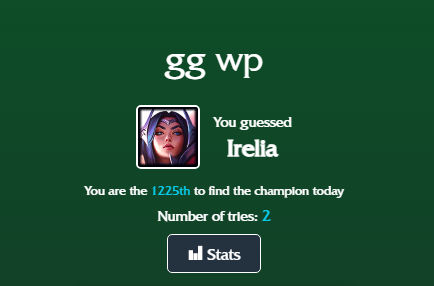 Capture d'écran d'une partie gagnée de LoLdle.