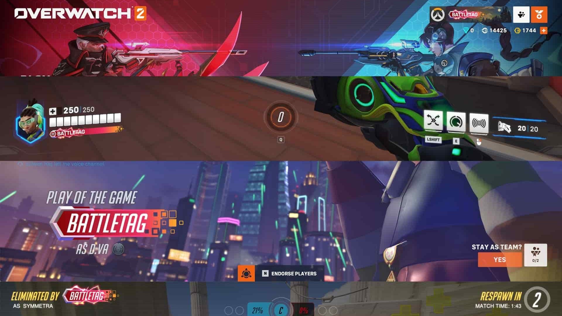 Les nouvelles Signatures dans Overwatch 2, vues dans différentes situations en jeu.