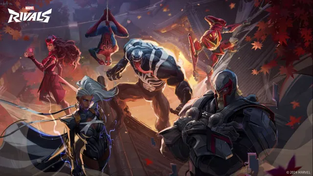 Illustration d'un héros de Marvel Rivals avec Venom au centre