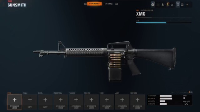 Le XMG dans Black Ops 6 montré dans le menu de l'arsenal