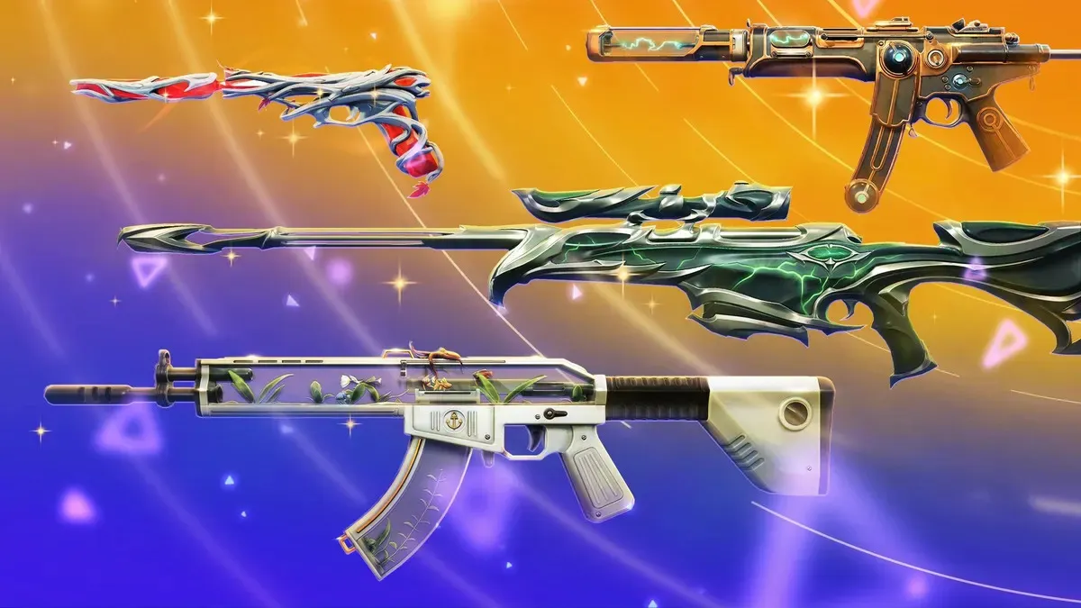 Un bundle de skins d'armes VALORANT comprenant un Vandal, un Operator, un Ghost et un Spectre.