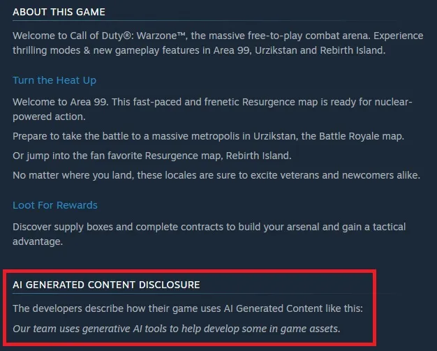 Informations sur l'IA pour Call of Duty sur Steam