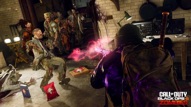 Un opérateur tirant sur de nombreux morts-vivants dans le LTM Zombies-Snack de BO6 Zombies.