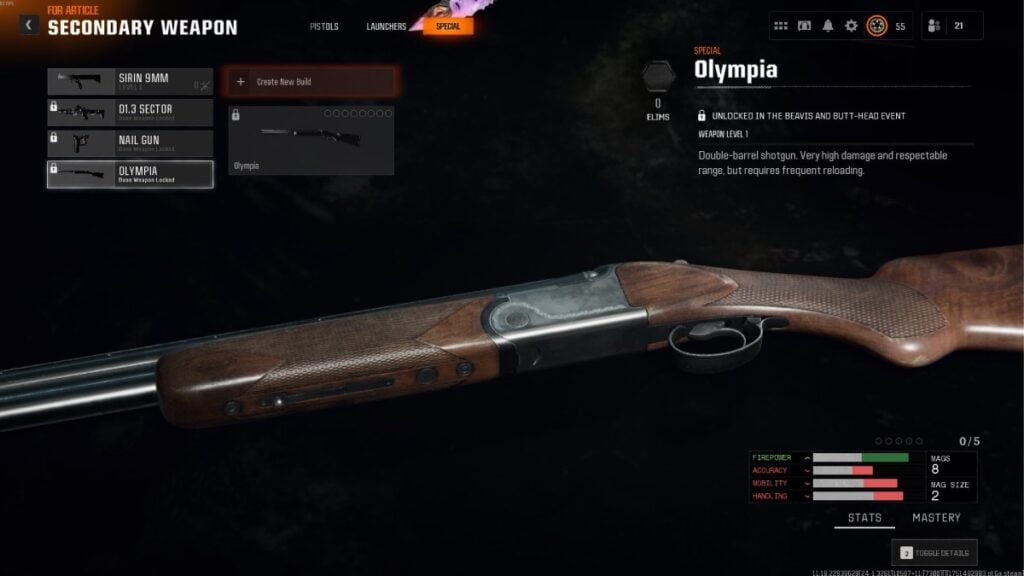 L'arme Olympia sous la section spéciale dans Black Ops 6
