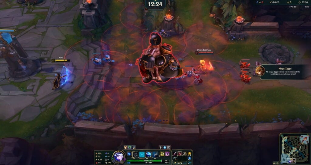 Image montrant un grand Ziggs Doom Bot dans League of Legends.