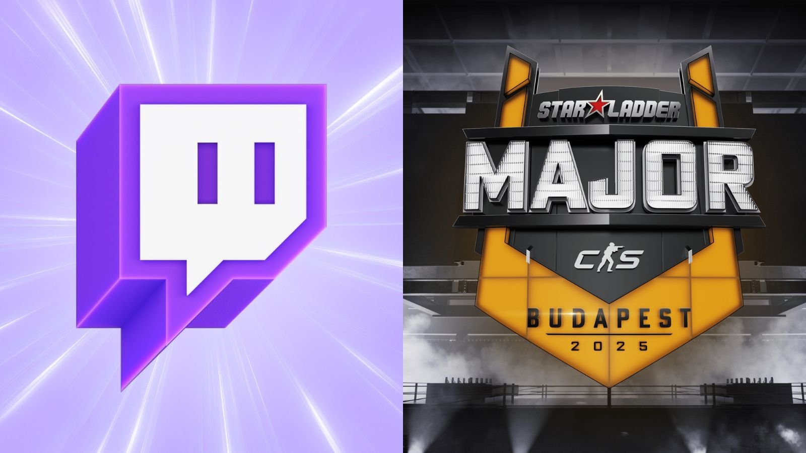 Logos de Twitch et CS2 StarLadder Budapest Major, remixés par Dot Esports