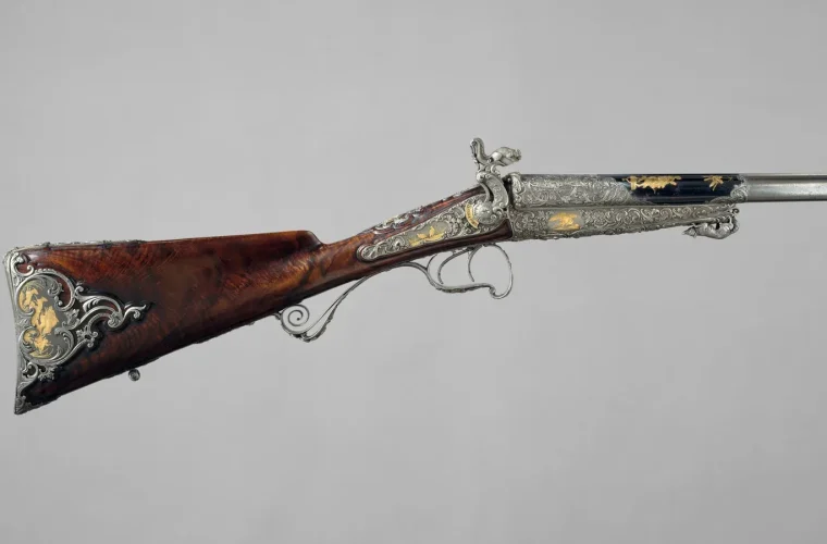 Menu d’armurerie fictif montrant une arme à deux canons débloquée