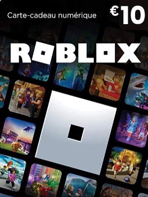 Carte cadeau Roblox 10 €, marque Roblox officielle avec vignettes et logo Roblox, achat par paiement mobile.