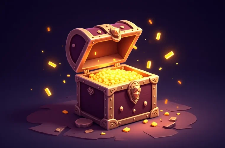 Illustration d'un coffre ouvert débordant de pièces d'or