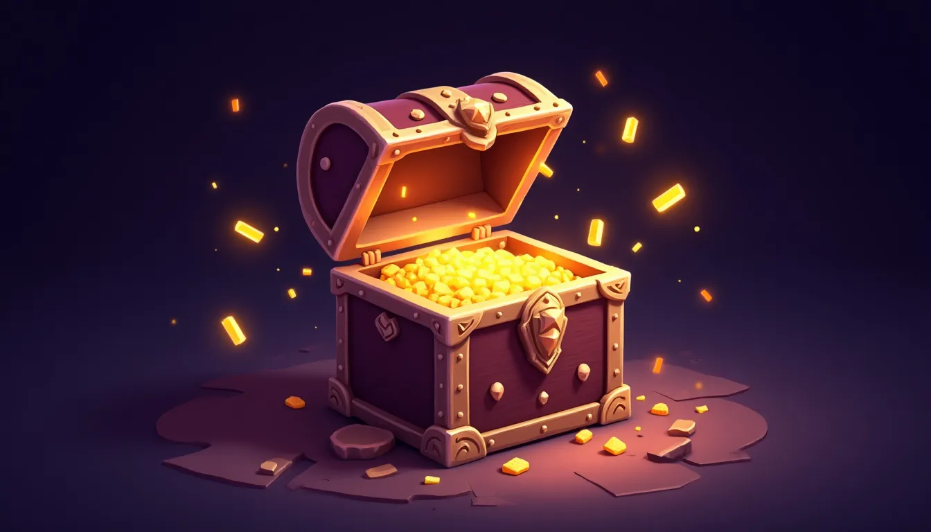 Illustration d'un coffre ouvert débordant de pièces d'or