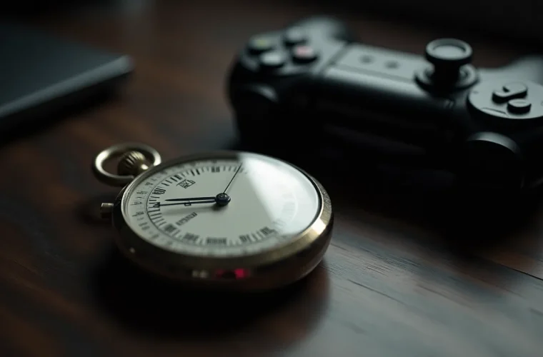 Chronomètre posé à côté d'une manette sur un bureau